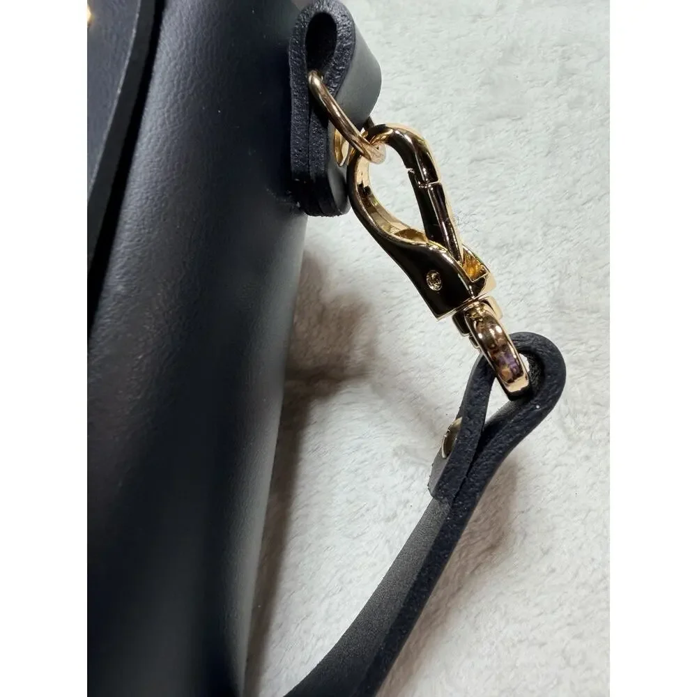 Przywara-Strzalka Black Leather Minimalist Crossbody Flap Bag Handmade NWOT